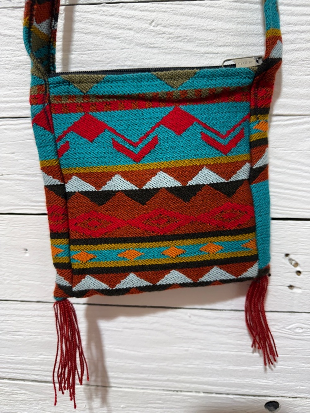 Turquoise and Red Aztec Crossbody Bag - Picture 4 of 6